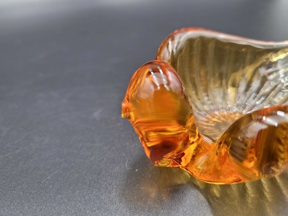 VTG Art Glass Stacking Bird Candy Dish Ashtray Amber Olive Green Retro MCM - Picture 12 of 12